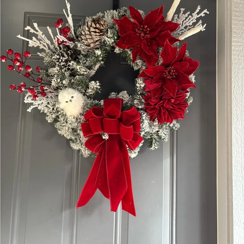 Festive Red and White Holiday Wreath